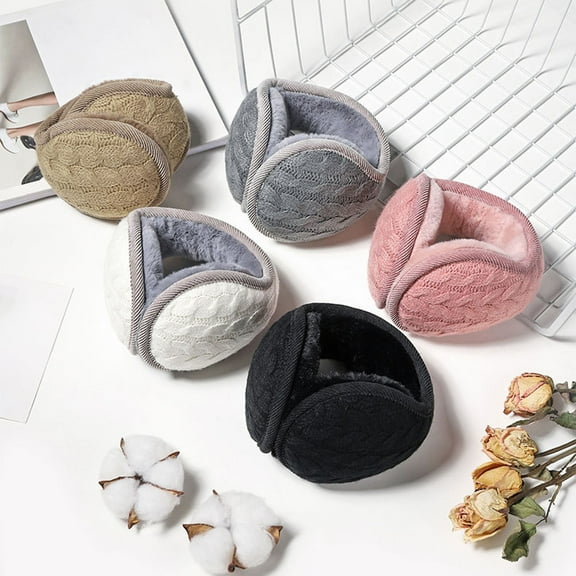 Cheers.US Foldable Ear Warmers Adjustable Knitted Earmuffs with Fuzzy Fleece Lining Unisex Furry Winter Earmuffs
