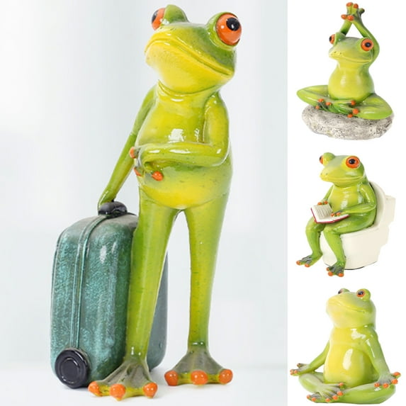Cheers.US Frog Ornament Statues Decor Funny Desgin, Frog Stuff, Gift for Indoor Home Desk Bathroom Decoration, Adorable Red Eyed Tree Frog Sitting Sitting on Toilet and Reading