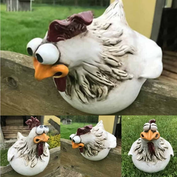 Cheers.US Funny Chicken Fence Decoration Statues, Chicken Farm Farm Art-Backyard Decoration, Resin Craft Hen Housewarming Gift, Silly Hen for Outdoor Garden Patio
