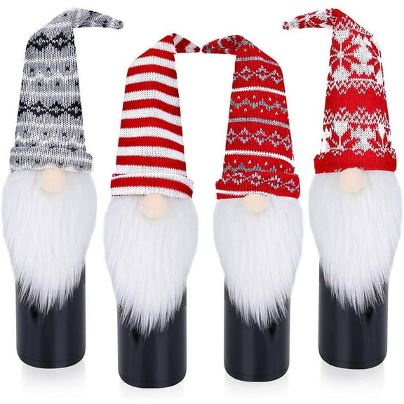 Cheers.US Gnome Wine Bottle Covers, 4 Pcs Handmade Tomte Swedish Gnome Wine Bottle Toppers Decorative Santa Scandinavian Plush Christmas Decorations Holiday Dining Table Decor Party Gift