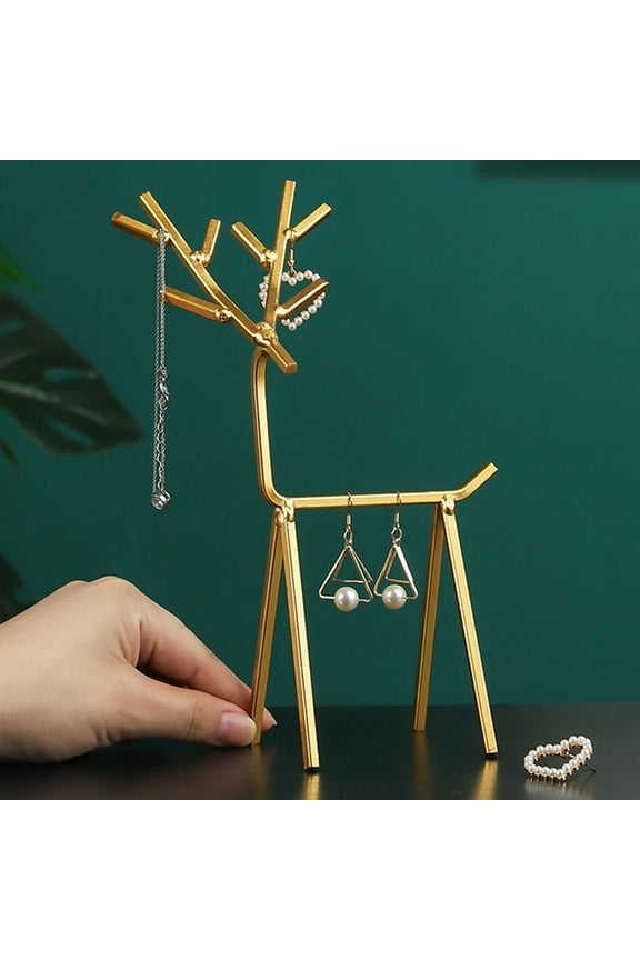Golden Deer Jewelry Hanger, Sturdy Antler Tree Rack Metal Earrings Bracelet Stand Holder, Manual Welding Decorative Rings Organizer Necklace Display for Bedroom Living Room Store