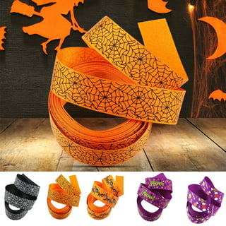 Halloween Ribbon for Gift Wrapping Orange Ribbons for Crafts Wreaths with  Spider Web Pumpkin Bat, Hair Bows Party Home Decor