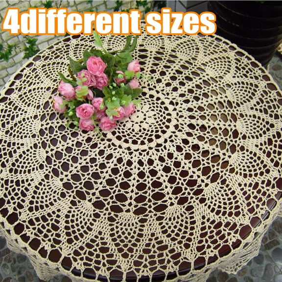 Cheers.US Handmade Crochet Cotton Tablecloth Round Beige Crochet Tablecloths Round Decorative Lace Tablecloth for Kitchen Dining Room Birthday Parties Indoor Outdoor