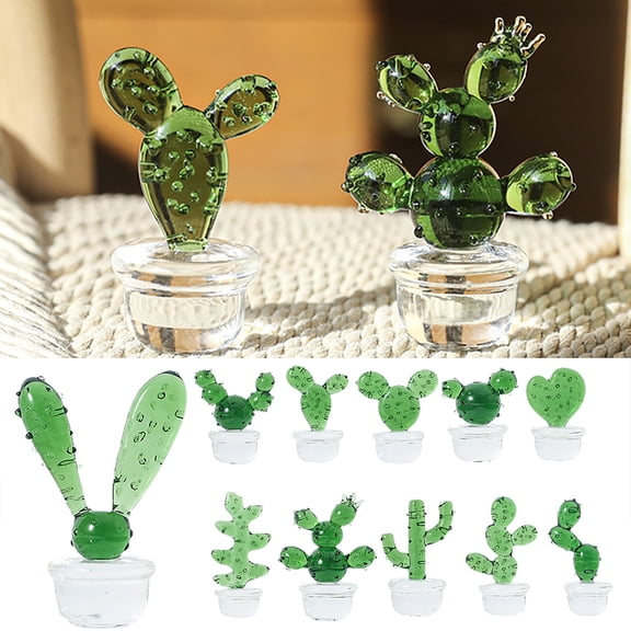 Cheers.US Handmade Glass Cactus Mini Glass Figurines Cactus Figure Glass Art Cactus Cute Crystal Figurines Collectibles Desk Tabletop Simulation Plants Decorations