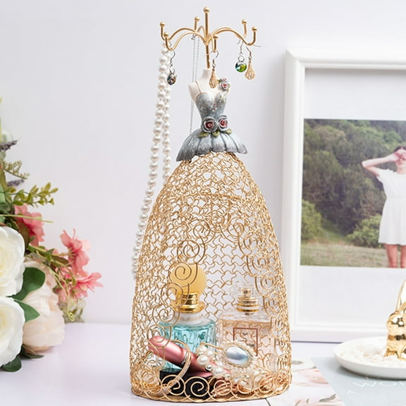 Cheers US Hanging Jewelry Organizer Tiered Tabletop Countertop Metal Rotating Earring Holder Organizer, Exquisite Jewelry Display Stand Necklace Rack Holder, Holes for Earrings