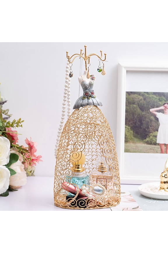 Hanging Jewelry Organizer Tiered Tabletop Countertop Metal Rotating Earring Holder Organizer, Exquisite Jewelry Display Stand Necklace Rack Holder, Holes for Earrings