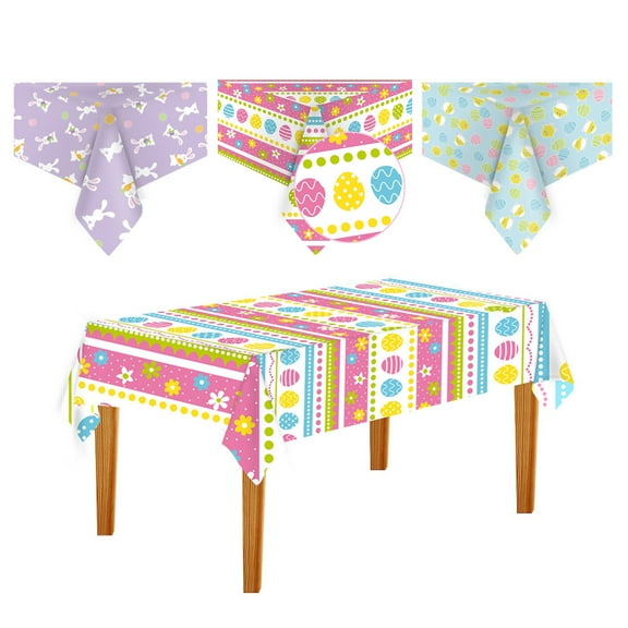 Cheers US Happy Easter Day Tablecloth Spring Easter Rabbit Table Cloth Cover Mat Lace Washable Polyester Dining Decorative for Holiday Home Party Wedding Picnic