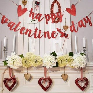 Valentine's Day Felt Banner - No DIY Required - Valentines Decorations - Valentines Felt Heart Garland Banner - Valentine's Day Outdoor Indoor Home