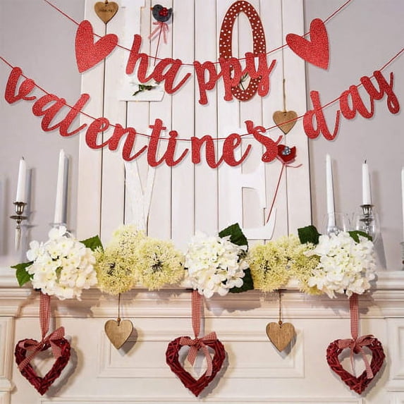 Cheers.US Happy Valentines Day Banner- Red Glitter, Valentine Day Decorations, Heart Decorations, Mantel Decor Valentines, Valentine Decor, Valentines Day Banner, Conversation Hearts Decorations