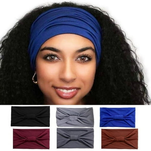 Cheers.US Headband for Women, Wide Elastic Thick Headband for Running Yoga Workout, Non Slip Stretchy Sweat Head Band Hair Band Turban Lady Solid Color Wide High Elasticity Head Wrap for Sports