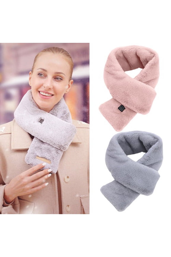 Heated Scarf for Men and Women, Up to 9 Hours of Warmth, Cordless Neck Heating Pad Breathable Heating Scarf Easy Use Faux Rabbit Fur Washable Adjustable 3 Levels Scarf for Unisex