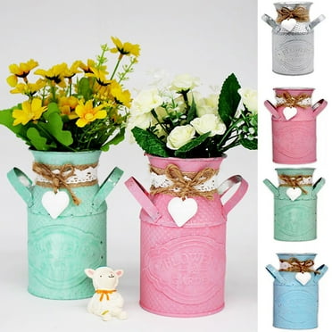 Cheers.US High Decorative Vase with Unique Heart-Shaped and Rope Design, Metal Farmhouse Flower Vases, Galvanized Finish- Rustic Decorated for Living Room, Bedroom, Kitchen