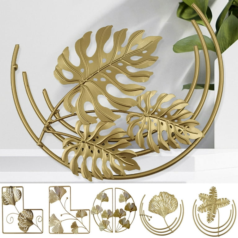 Cheers.US Home Metal Wall Decor, Golden Ginkgo Leaf Wall Hanging Decor with  Frame, Golden Metal Art Wall Sculpture for Living Room, Office, Study,  Large 