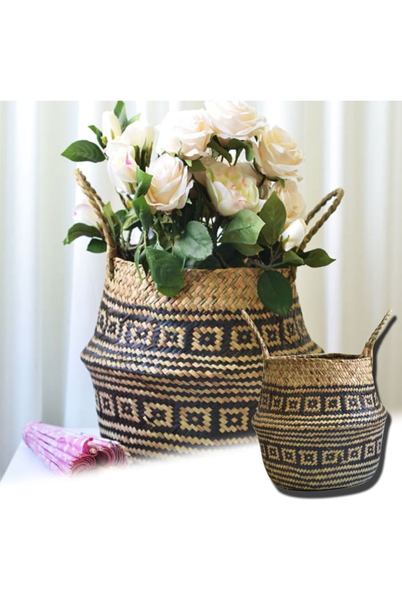 Home Plant Basket - Large Woven Seagrass Basket for Plants for Indoor Plants, Hand Crafted Natural Picnic Straw Basket for Laundry Beach Bag & Grocery Items