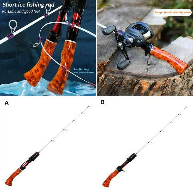 Cheers.US Ice Fishing Rod Pole Gear Equipment Sturdy Retract Fishing Rod  Fiber Glass Two Section Small Ice Fishing Rod Fishing Tackle 