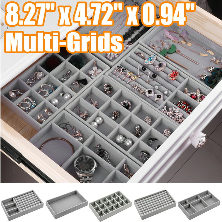Cheers.US Jewelry Tray - Multipurpose Desktop Drawer Chest Jewelry  Accessories Display Storage Organizer, Stackable Jewelry Trays Dresser  Drawer Organizer for Earring Necklace Bracelet Ring 