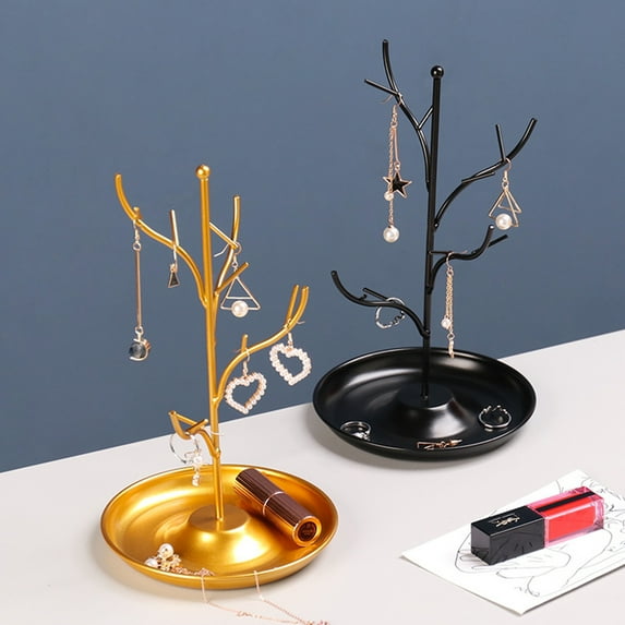 Cheers.US Jewelry Tree Ring Holder Jewelry Organizer Stand Metal Retro Jewelry Tree Organizer Earring Dish Necklace Bird Decoration Tree Holder Display Jewelry Tower Gold