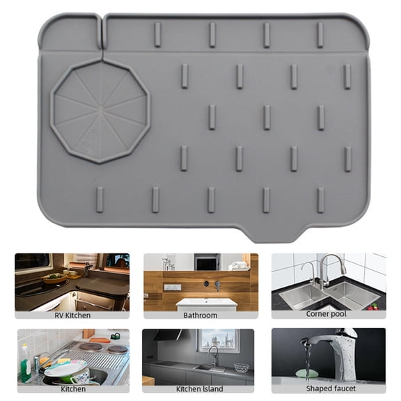 Cheers US Kitchen Sink Splash Guard Mat - Silicone Sink Water Splash Catcher Pad Behind Faucet Sink Draining Dish Drying Mat Countertop Splash Protector & Storage