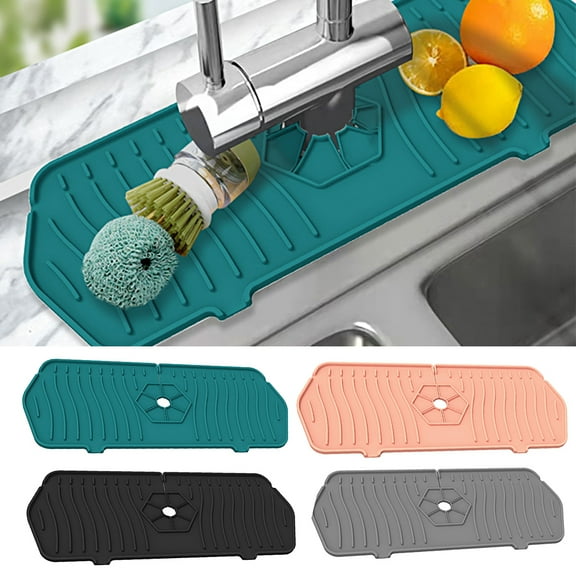 Cheers.US Kitchen Sink Splash Guard, Silicone Faucet Handle Drip Catcher Tray, Washers Faucet Absorbent Mat, Sink Protectors for Kitchen Sink, Sink Mat for Farmhouse