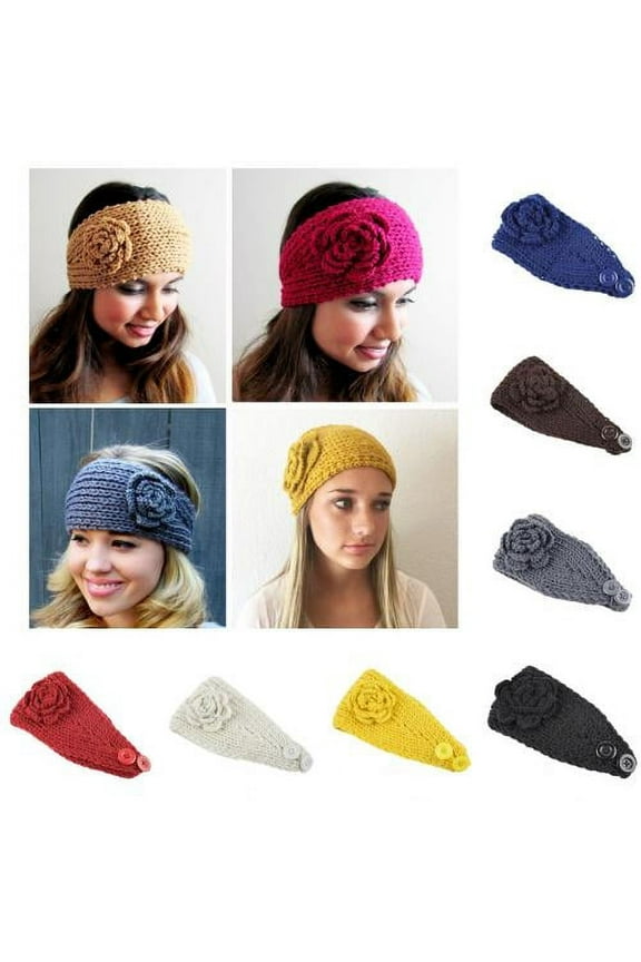Knit Headbands Winter Ear Warmer Elastic Turban Head Wrap Crochet Hair Band for Women Girls Comfortable Casual Button Design Keep Warm Hair Accessories