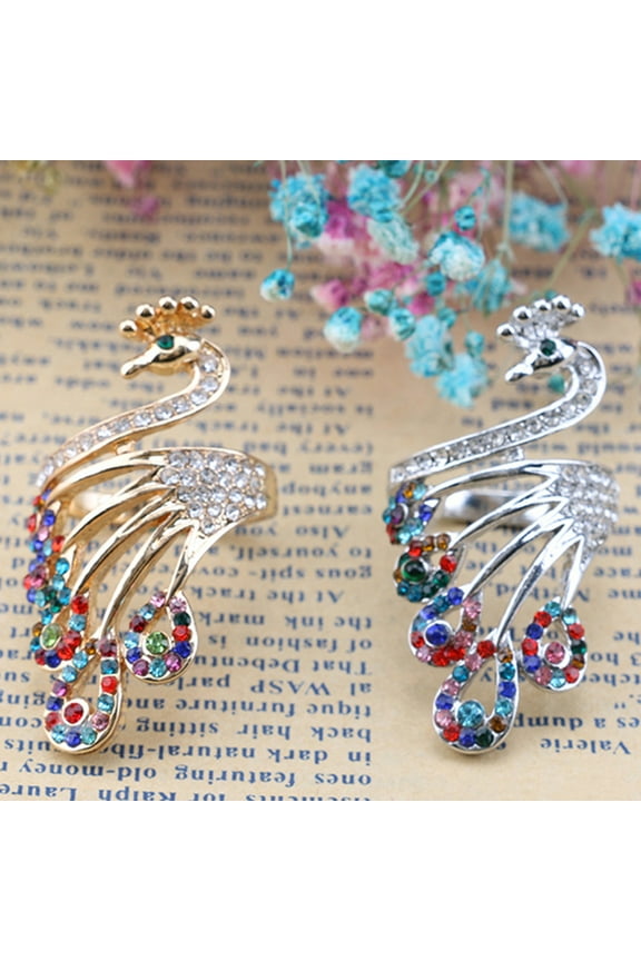 Knitting Loop Crochet Ring Adjustable Knitting Loop Ring Peacock Open Finger Ring Thimble Metal Yarn Guide Finger Holder