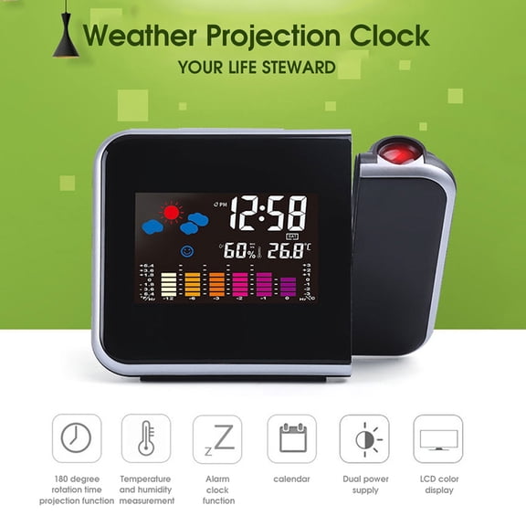 Cheers.US LED Color Screen Backlight Weather Projection Home Office Digital Alarm Clock,Snooze Function, Color Screen Display, Calendar, Weather Projection Clock