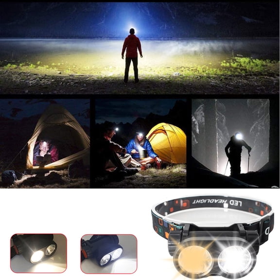 Cheers.US LED Headlamp Flashlights USB Rechargeable Head Lamps With Yellow White Light Waterproof Headlight with Adjustable Headband for Nighttime Walking Hiking Adventure Camping Repair