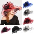 thumbnail image 1 of Cheers.US Ladies Sun Hat with Mesh Flower Decoration Wide Brim Hat Occasion Event Kentcky Derby Church Dress Hat, 1 of 2