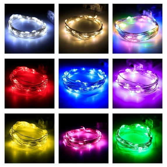 Cheers.US Led Fairy Lights Battery Operated String Lights Waterproof Silver Wire 9 Colors and 6 Sizes Firefly Starry Moon Lights for DIY Wedding Party Bedroom Patio Christmas