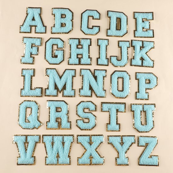 Cheers.US Letter Iron On Patches Sew On Appliques Name DIY Craft Badges with Ironed Adhesive Light Blue Embroidered Decorative Repair Patches for Shoes Hat Bag Clothing