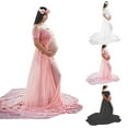 thumbnail image 1 of Cheers.US Maternity Off Shoulder Chiffon Gown for Photography Split Front Maxi Pregnancy Dress for Photoshoot, 1 of 7
