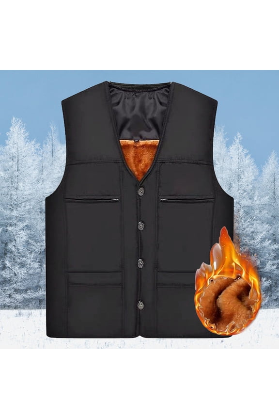 Men Middle-aged Men's Winter Warm Outdoor Keep Warm Windproof Vest Thick Fleece Lined Sleeveless Jacket