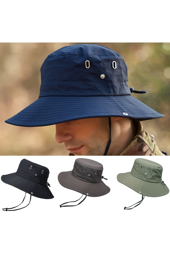 Men Summer Bucket Hat Solid Color Anti Sun Wide Brim Cooling Hat Adjustable Fisherman Cap for Fishing Hiking Garden Beach