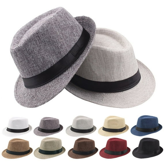 Cheers.US Men Vintage Wide Brim Trilby Fedora Straw Cap Panama Hat Summer Beach Sunhat