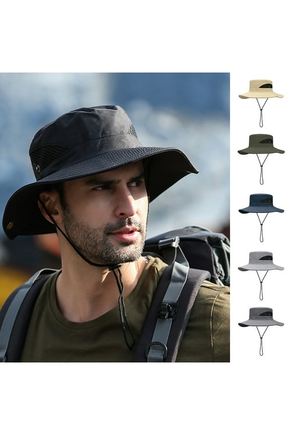 Men Waterproof Hat Big Hat Brim 360 Degree Shading Breathable UV-proof Fishing Hiking Camping Cap