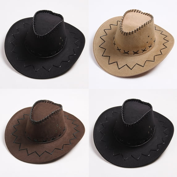 Cheers.US Men Women Fashion Western Cowboy Cap Solid Color Wide Brim Hat for Fancy Dress Party