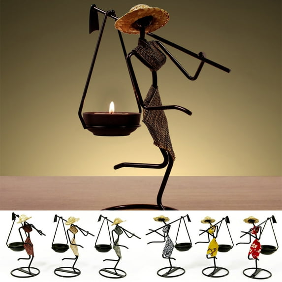 Cheers.US Metal Candle Holder Sconce Vintage Candlesticks, African Tribal Lady Candle Holder Centerpieces with Relish Dish Metal Ornaments for Home Dining Room Decor