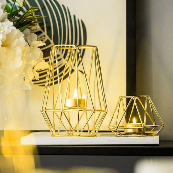 Cheers.US Metal Hexagon Shaped Geometric Design Tea Light Votive Candle Holders, Iron Hollow Tealight Candle Holders for Vintage Wedding Home Decoration, Gold&nbsp;