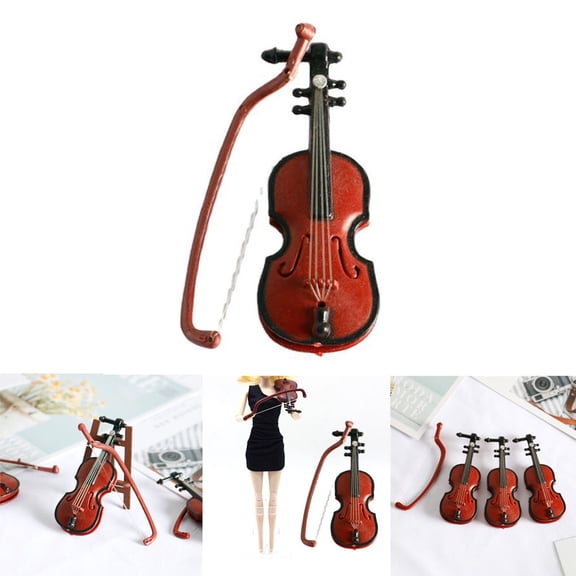 Cheers.US Miniature Violin Toy Premium Texture 1/12 Scale Red Miniature Dollhouse Violin Mini Musical Instrument Miniature Dollhouse Model Home Decoration