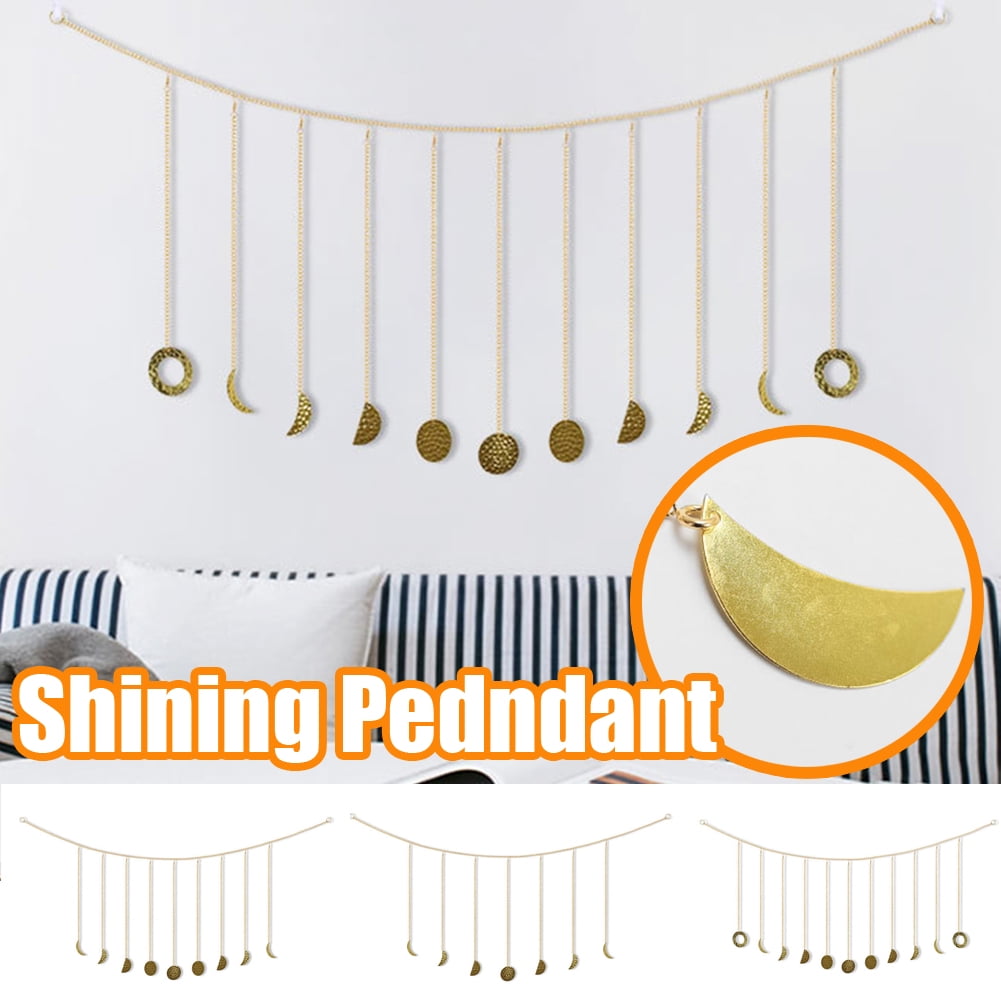 Cheers US Moon Phase Wall Hanging Handmade Hammered Gold Metal Garland