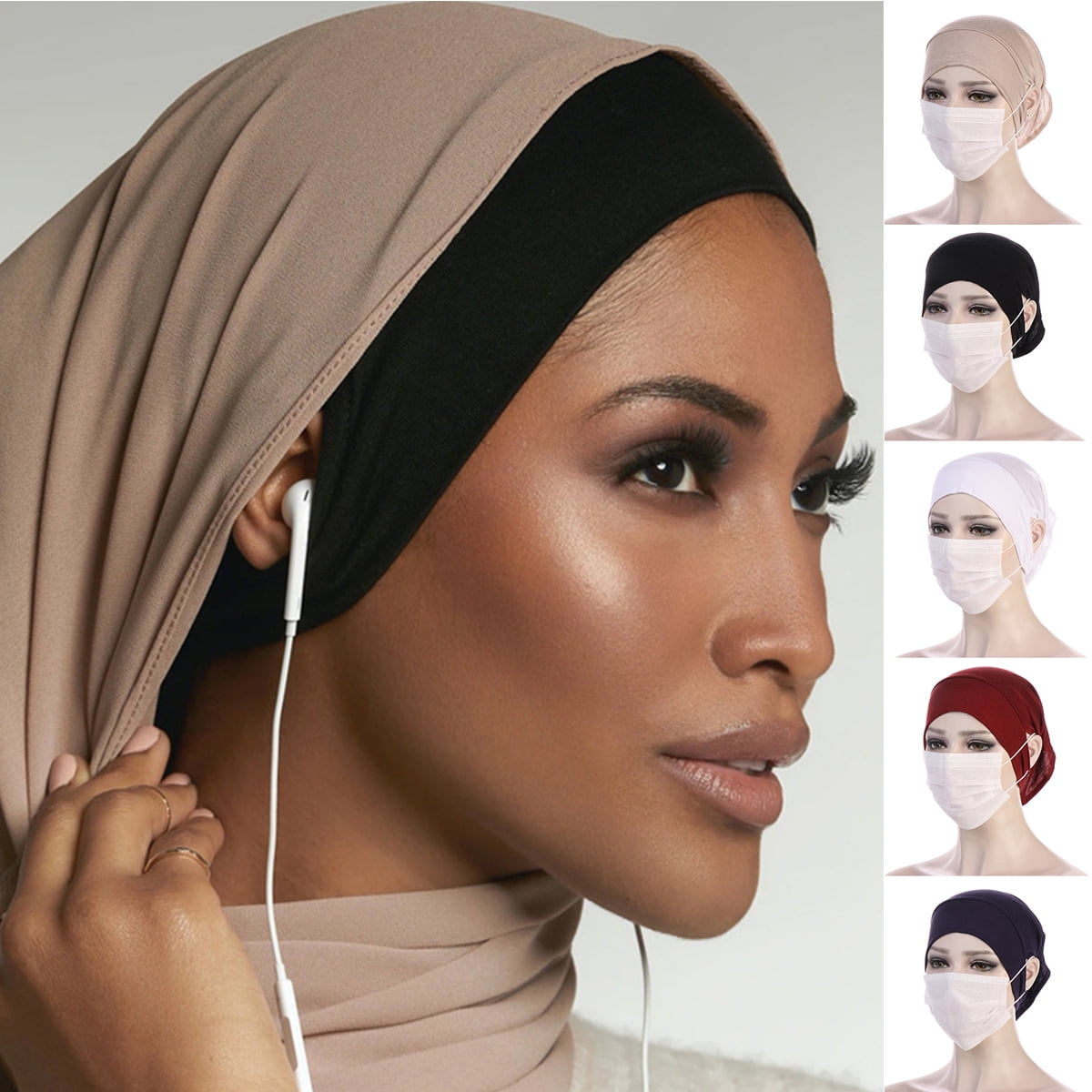 Breathable Mesh Elastic Inner Cap for Muslim Undercap Hijab with Ties Back  Islamic Under Scarf Jersey Bonnet Headwrap Fashion