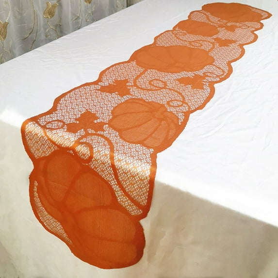 Cheers.US Orange Lace Tablecloth for Thanksgiving Decorations Pumpkin Crochet Table Cloth Cover Rectangle for Fall Autumn Harvest Party