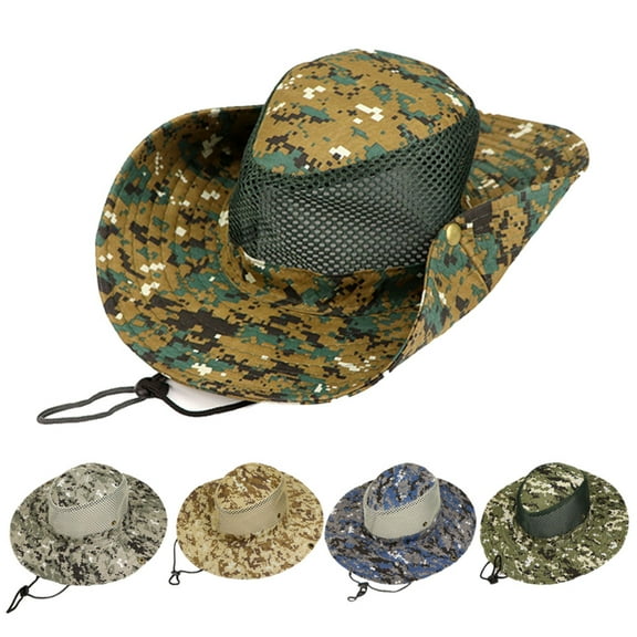 Cheers.US Outdoor Breathable Mesh Big Wide Brim Camouflage Bucket Hat Sun Protection with Neck Drawstring Fishing Hiking Cap