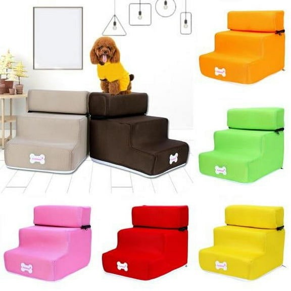 Cheers.US Pet 3 Steps Removable,Non-Slip Pet Stairs,Dog Ramp for Bed,Soft Foam Dog Ladder,Best for Older Dogs Injured,Older Pets,Cats with Joint Painm