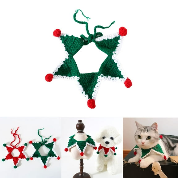 Cheers.US Pet Hand-knitted Christmas Five-pointed Star Adjustable Cat Dog Collar Accessory Soft and Skin-Friendly Christmas Five-Pointed Star Pattern Design