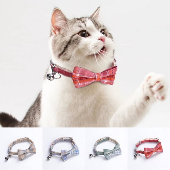 Cheers.US Pet Necklace Plaid Pattern Decor Accessories Adjustable Pet Dogs Cats Bowknot Collar with Bell Suitable for Both Small Dogs and Cats for Daily Wearing