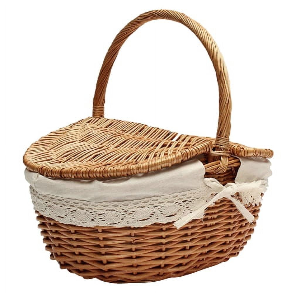 Cheers.US Picnic Basket with Liner, Wicker Split Lid Picnic Basket