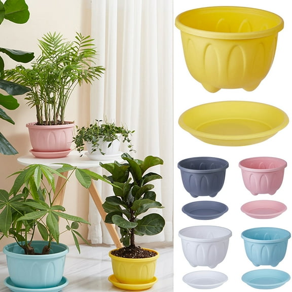 Cheers.US Plastic Plant Pots - Planter with Drainage Holes and Tray, Modern Decorative Flower Pot Indoor or Outdoor, for House Garden and Office Succulents Cactus as Well as Other Plants