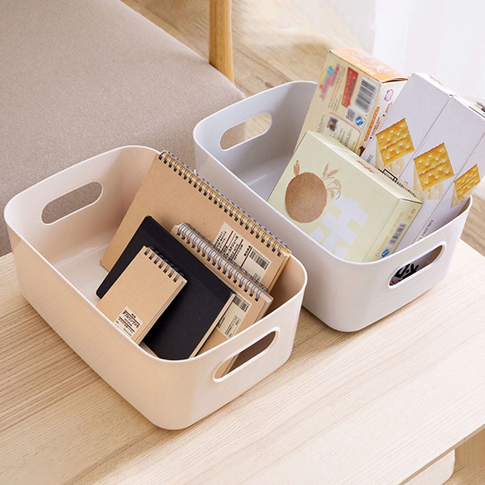 Cheers.US Plastic Storage Baskets - Small Pantry Organizer Basket Bins -  Household Organizers with Cutout Handles for Kitchen Organization,  Countertops, Cabinets, Bedrooms, and Bathrooms 