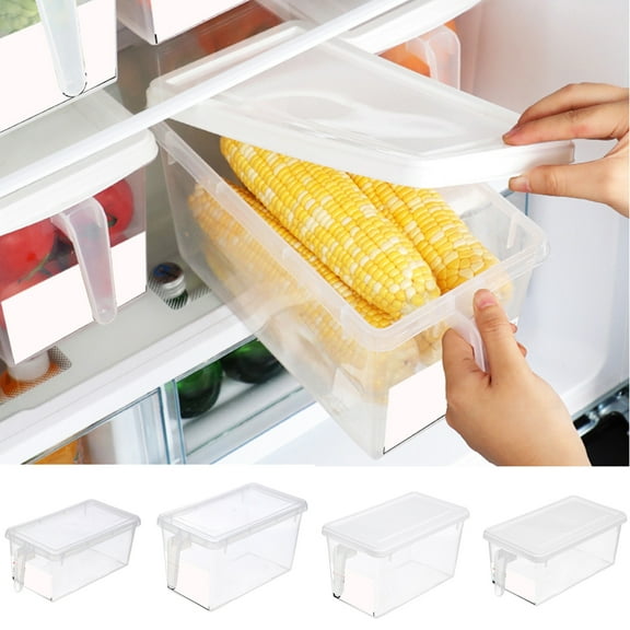 Cheers.US Plastic Storage Containers Square Food Storage Organizer Stackable Refrigerator Organizer Handle Kitchen Containers with Lids for Fruits Vegetables Meat Egg 